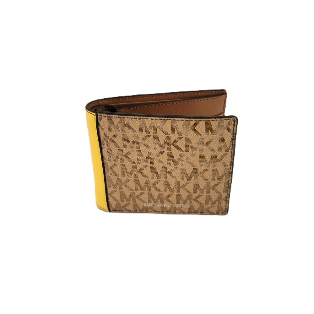 Michael Kors Cooper Billfold Passcase Wallet Bifold Daisy Yellow MK Logo